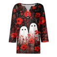 thumbnail image 5 of Womens 3/4 Length Sleeve Tops Halloween Pumpkin Costume Ghost Fall Tees Top Halloween Tee Thanksgiving Tops, 5 of 6