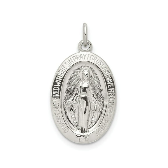 Sterling Silver Miraculous Medal Virgin Mary Pendant for Women Catholic Religious Necklace Symbolizing Faith Protection and Devotion with Rays of Light and Inscription