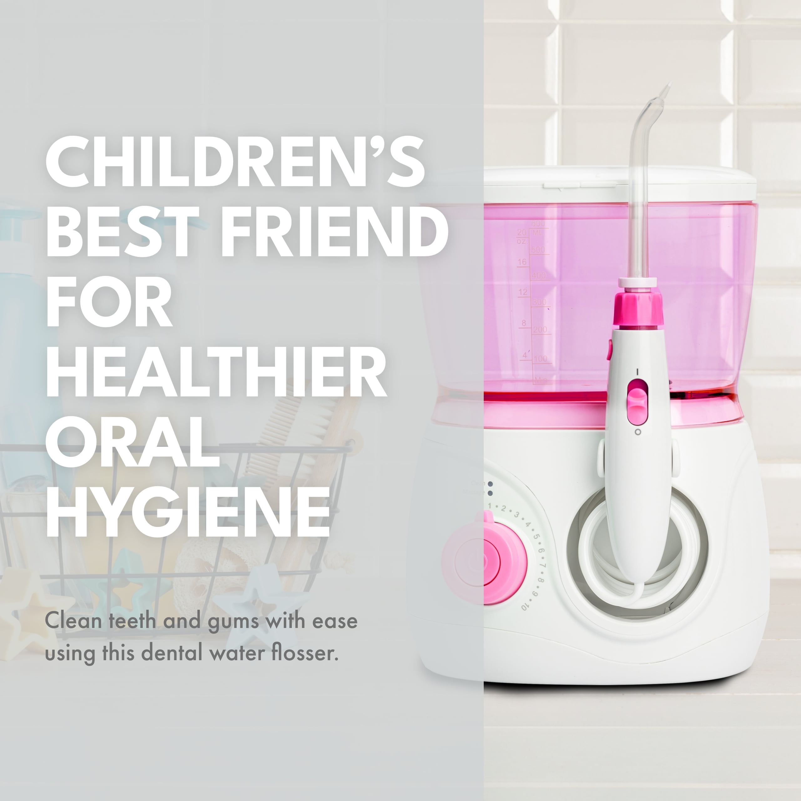 ToiletTree Products Water Flosser for Kids BPA-Free Portable Water Flosser with 600ml Capacity, Pink