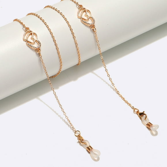 Cute Fashion Love Crystal Glasses Chain Peach Heart-Shaped