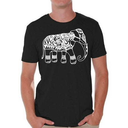 Indian Pattern Awkward Styles White Elephant T Shirt for Men Patterned Shirts for Men Men's Fashion Collection Tracery Tshirt for Dad Indian Pattern T-Shirt for Men Gifts for Husband Elephant Shirts Animal T-Shirt ()