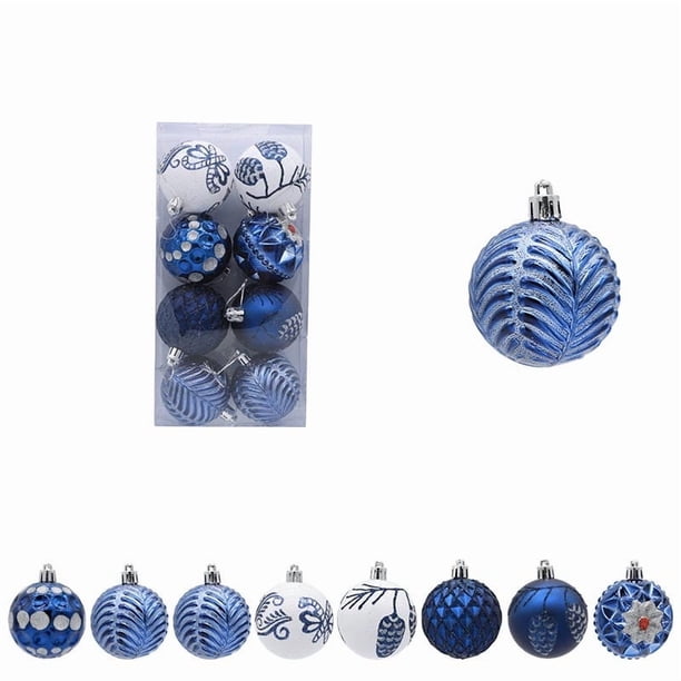 Pack de 8 adornos para baile de Navidad | Esferas decorativas de plástico pintadas de 6 cm • Variedad colgante de árbol navideño rojo dorado verde con múltiples patrones | Decoración navideña