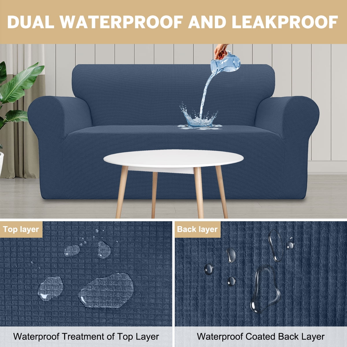 Sanmadrola 100% Waterproof Sofa Cover Non Slip Couch Cover Stretch Slipcover Leakproof Couch Protector for Kids Dogs Cats Pets, Aegean Blue, Loveseat