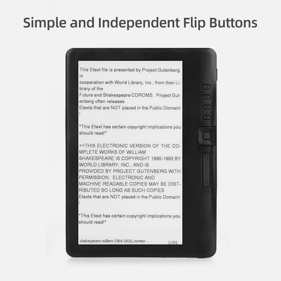 Refurbished TOMSHOO Portable 7-Inch E-Book Reader with 8GB Memory, TFT Display, Auto Paging, TF Card Slot, Long-Lasting 2100mAh Battery