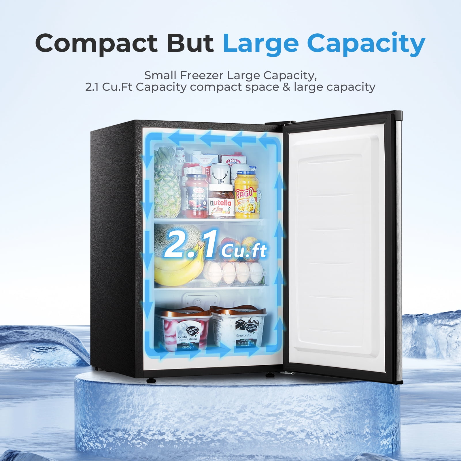 WAA 2.2 Cu.ft Upright Freezer, Small Mini Freezer with Adjustable Thermostat, Removable Shelves, Reversible Single Door, for Bedroom/Home/Dorms/Apartment (Stainless Steel)