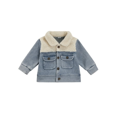

Qiylii Children Contrast Color Coat Long Sleeve Button-up Denim Jacket