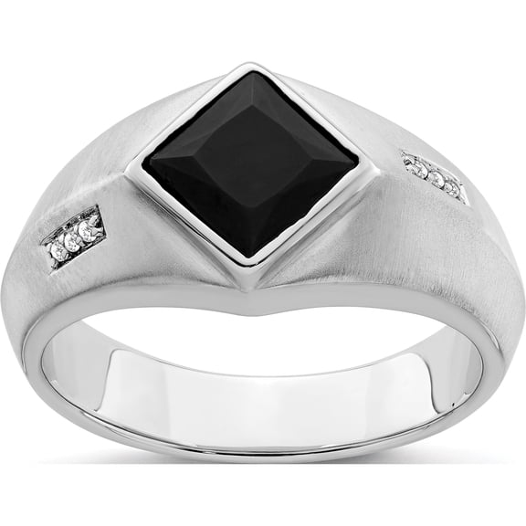 14K White Gold Onyx And Diamond Mens Ringsize 10 (Width 4.7 To 11.7) - Jbsp
