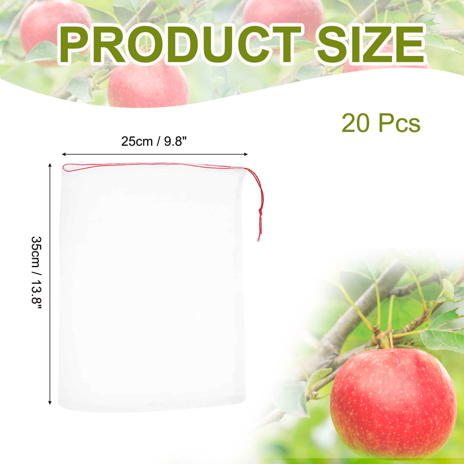 20Pcs Mesh Net, Netting Bags 13.8x9.8 inch 40D Garden Mesh Netting with Drawstring Bird Barrier Bags for Plant Fruit Flower Vegetable, White
