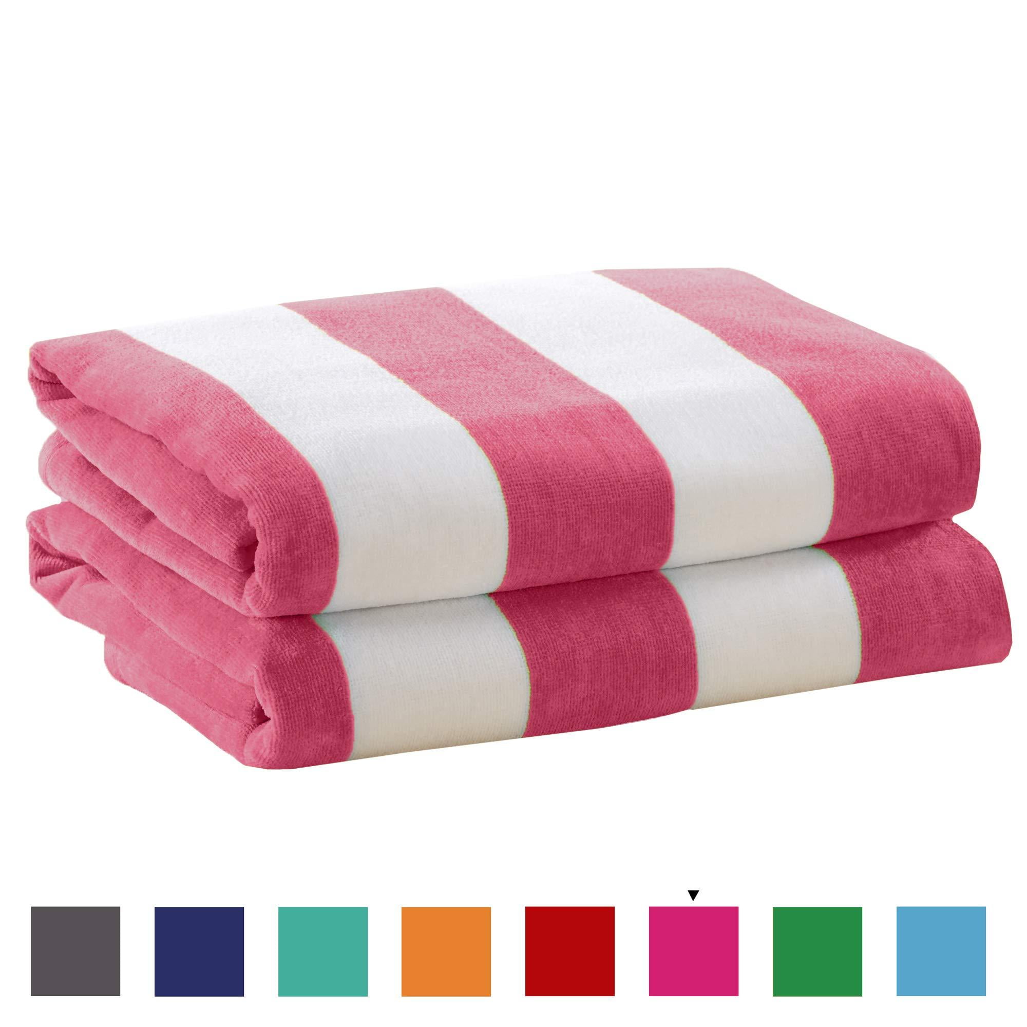 Personalized Large Stripe Cabana Hot Pink Velour Beach Towel 32" x 62" 