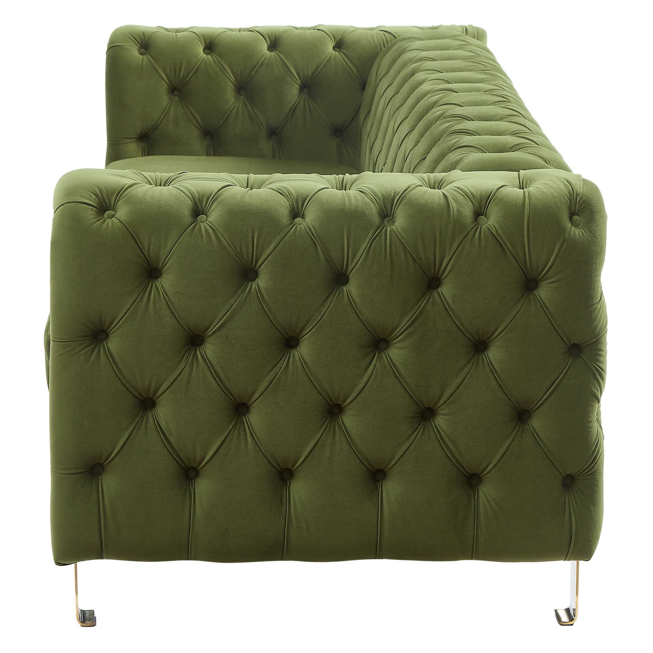 Christopher Knight Home Chic Velvet 3-Seat Sofa, Button Tufted Couch, Metal Legs, Green
