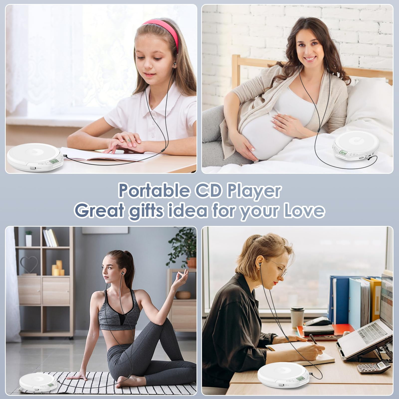 Ooosea CD Player Portable Walkman with Earphones,CD Player for Car Anti-Skip Shockproof,CD Player for Home with Headphones Jack USB AUX LCD,CD Disc