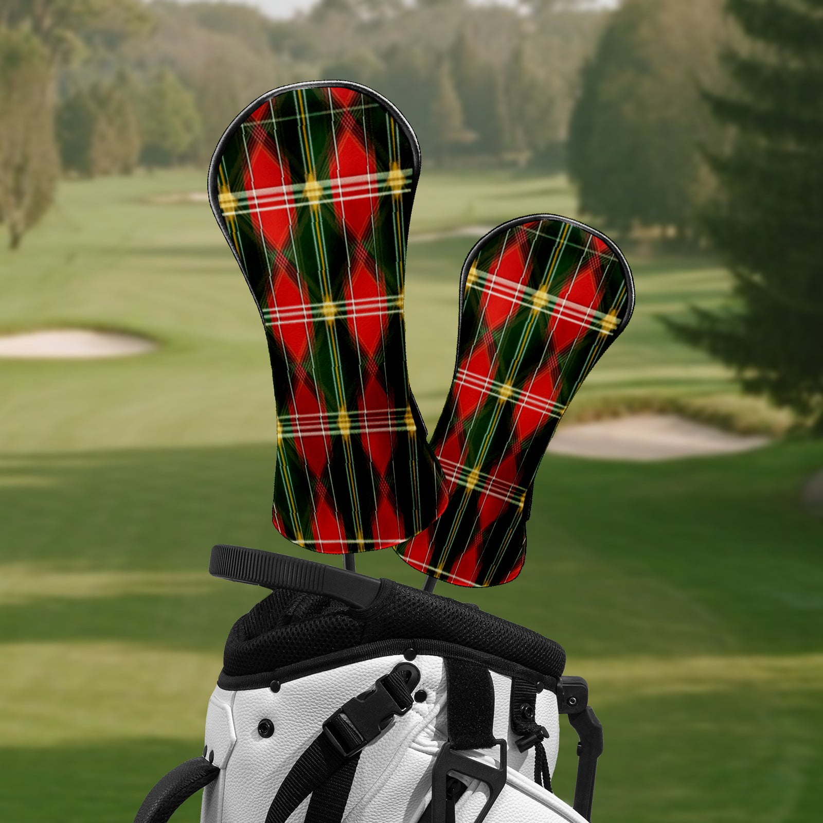 Golf Head Covers for Woods and Driver Waterproof Leather Golf Club Head Covers for Women Men Golf Driver Fairway Wood Headcover Red Plaid Seamless Pattern