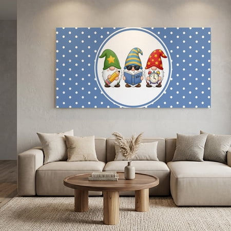 Gnomes Canvas Wall Art Modern Nursery Playful Pencil Book White Polka Dots Blue Wall Art Prints Artwork Framed Canvas Ready to Hang Art Pictures for Living Room Villa Entrance Lobby 40 x 20