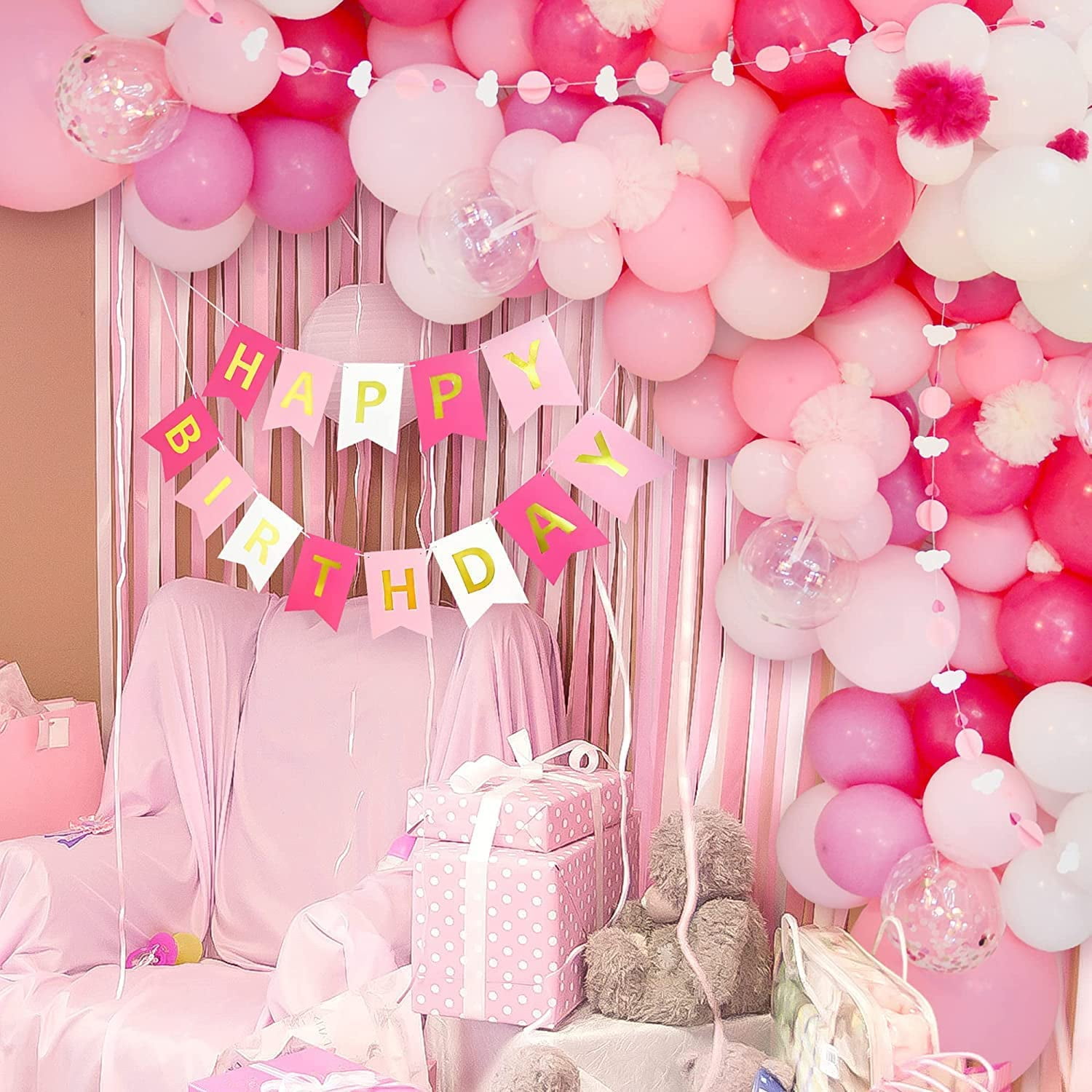 AOWEE Pink Latex Confetti Balloons Party Decoration Set, 50pcs Hot Pink White Balloons Arch Garland for girl Birthday Bridal Shower Wedding Baby Shower Graduation Anniversary Bachelor Party