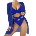 thumbnail image 2 of Women's Solid Color Cardigan Beach Cover Up Three-Piece Bikini Set S-L, 2 of 7