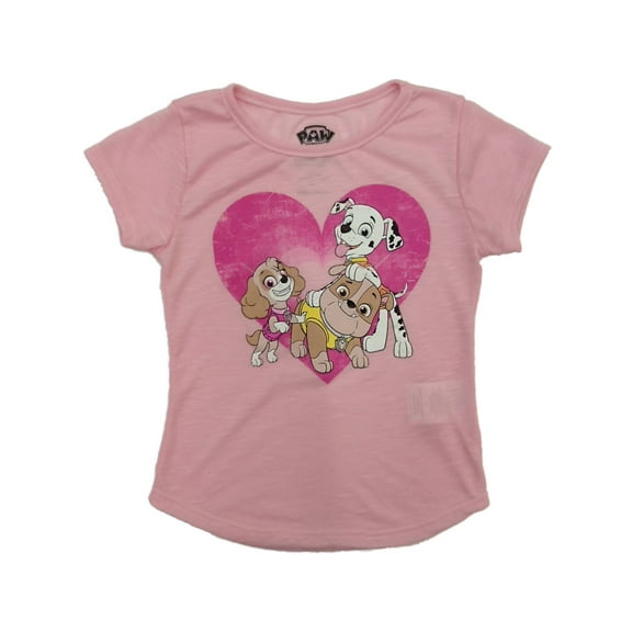 Toddler Girls Pink Paw Patrol Valentines Day Shirt Puppy Dog Skye & Chase 3T
