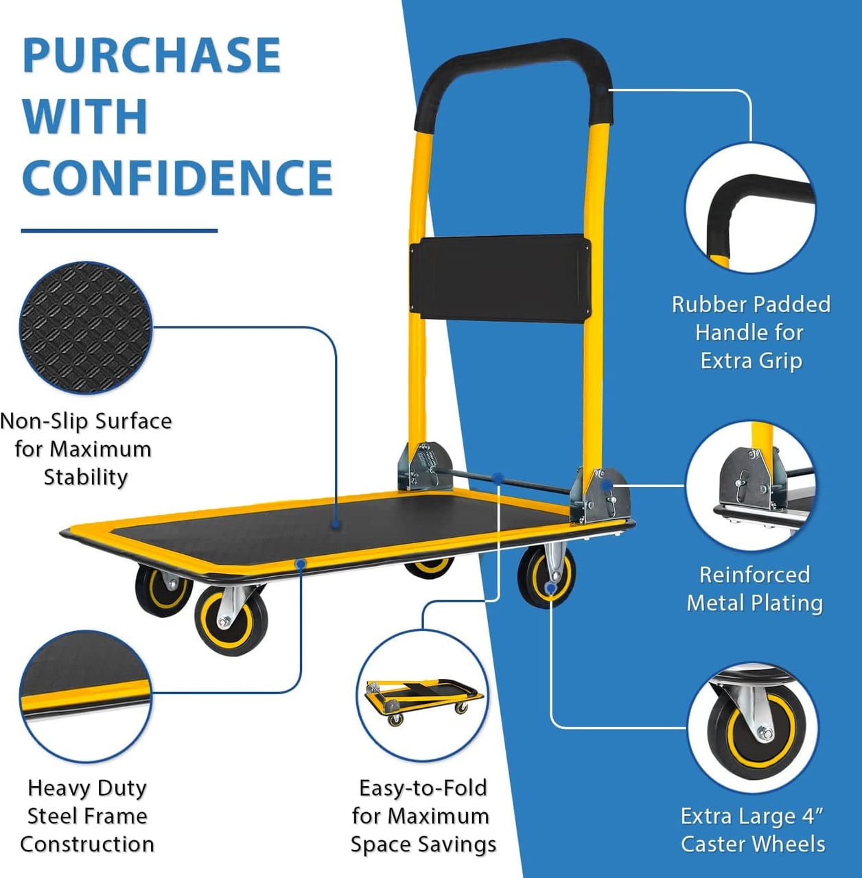Lifetime Appliance Parts, Black/Yellow 330 lbs Max Weight 32.75" x 28.75" x 18.75" Heavy Duty Dolly
