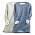 thumbnail image 2 of Feancey Fleece Lined Tops Women Plus Size Crewneck Sweatshirts Winter Warm Sherpa Pajamas Cozy Long Sleeve Thermal Underwear Top Blue 3XL, 2 of 5