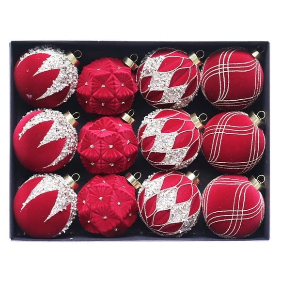 PIONEERWORKS 3.15“ Christmas Decorations Christmas Tree Decorations, 12-Pack Flocked & Hand-Painted Christmas Ornaments Unique Shaped for Elegant Holiday Styling and Festive Home Decor