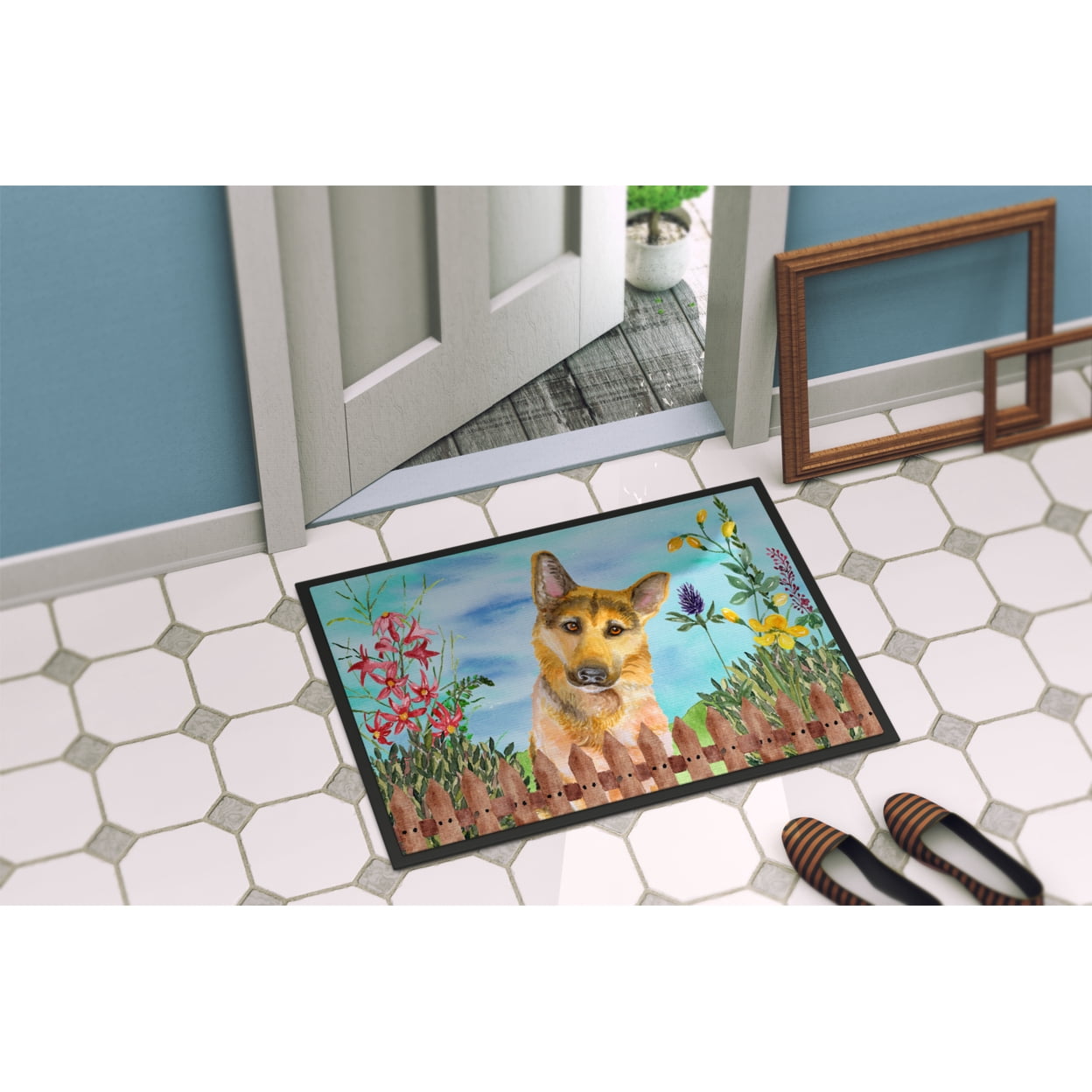 Carolines Treasures CK1273JMAT German Shepherd 2 Spring Door Mat Indoor Rug or Outdoor Welcome Mat 24x36 Doormat  36"L x