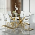 thumbnail image 5 of LUFTUT 71" Glass Dining Table Set for 6, Modern Dining Room Table with Gold Metal Legs and 6 Faux Leather Upholstered Chairs, Rectangle Dining Table for Kitchen and Dining Room, 5 of 10