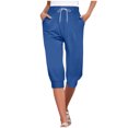thumbnail image 1 of Timegard Womens Pants Capris Ruched Elastic Waist Comfy Casual Loose Workout Crop Trousers with Pockets, 1 of 6