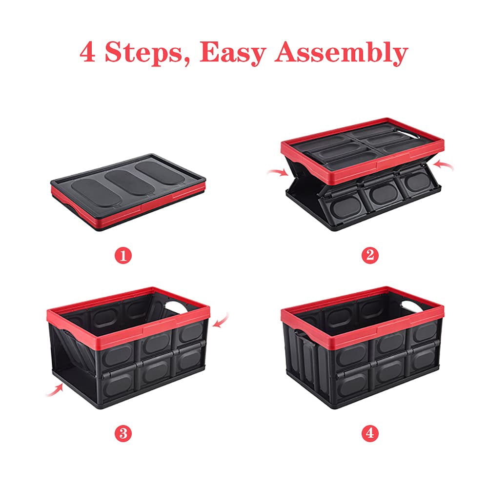 30 Liter Collapsible Storage Bin With Lid  Durable Plastic Folding Crate Stackable Box Organizer Container For Keepsake Photos Office Wardrobe Bookshelf Etc.