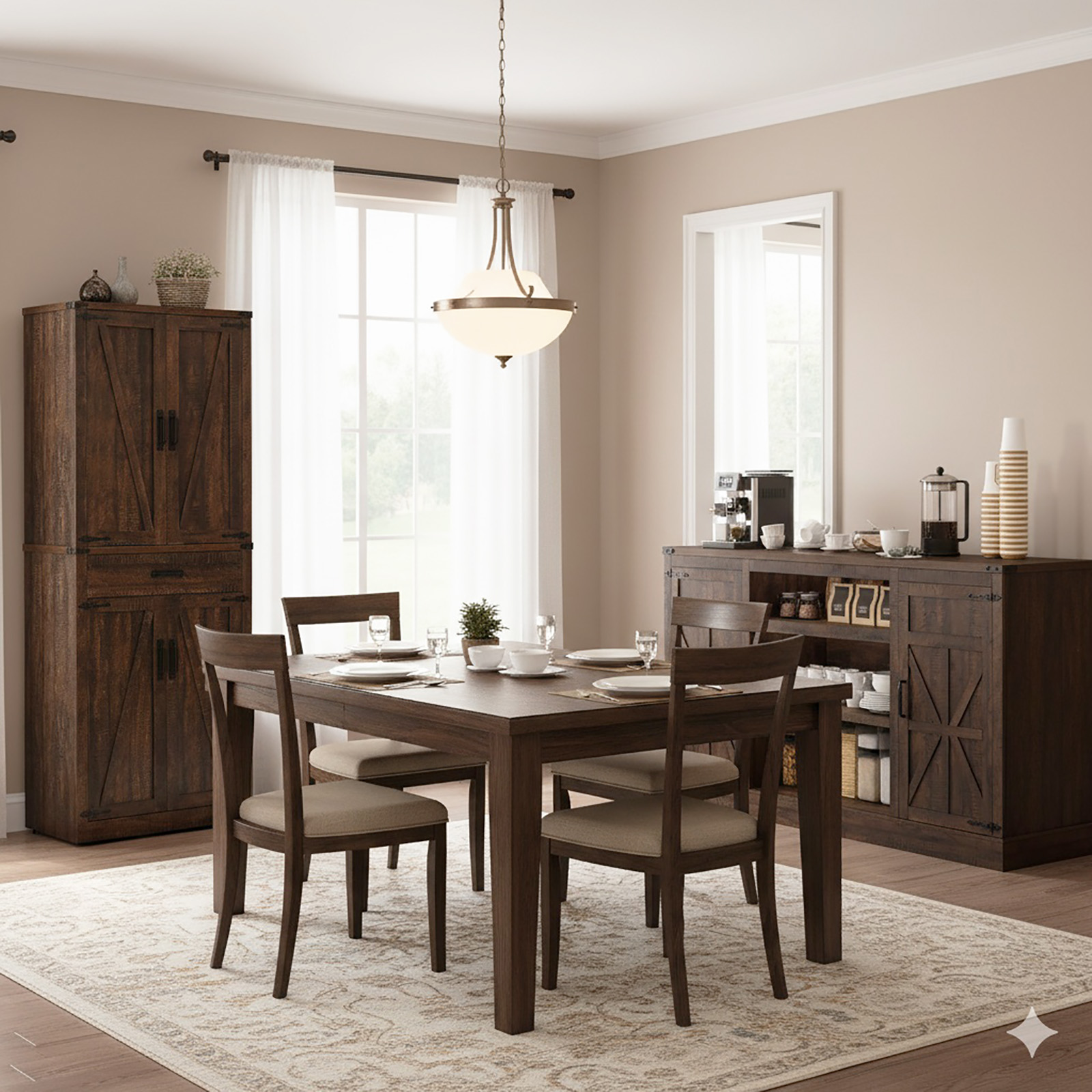 66''W Kitchen Buffet Sideboard Bar Cabinet with Power Outlet, Farmhouse Coffee Bar Cabinet with 4 Tier 9 Storage Shelves