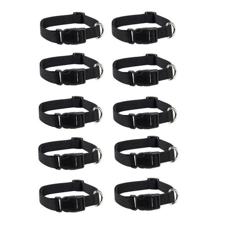 Dog Collar Bulk Packs Black Nylon Shelter Rescue Vet 4 Adjustable Sizes (18 to 26 Inch - 10 Collars)