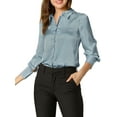 thumbnail image 5 of DARING DIVA Turn Down Collar Puff Sleeve Work Shirt XS Dusty Blue, 5 of 7