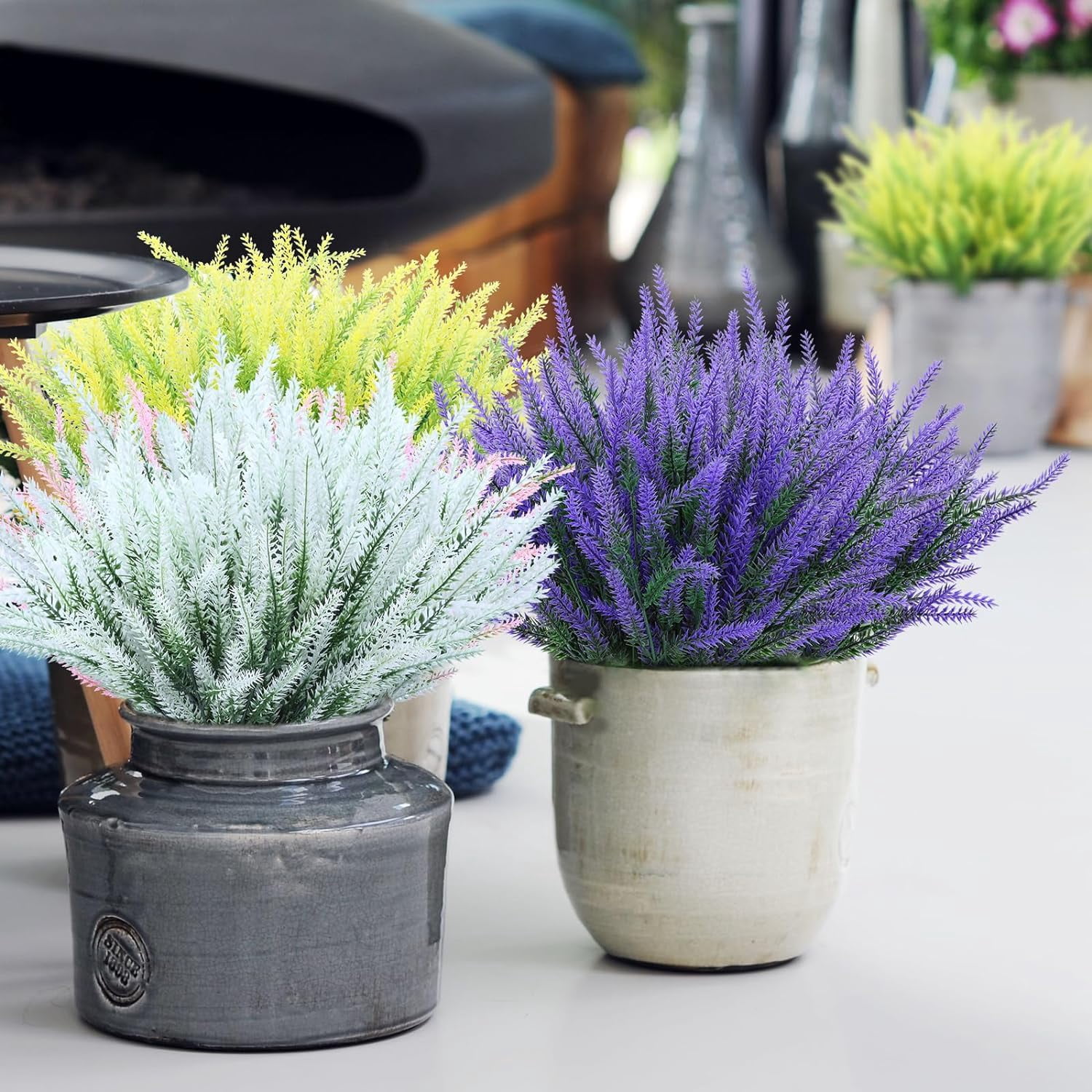 12 Bundles Artificial Flowers Lavender Plant Fake Flower for Outdoor Wedding Garden Home Kitchen Table Centerpieces Decoration Purple Flowers