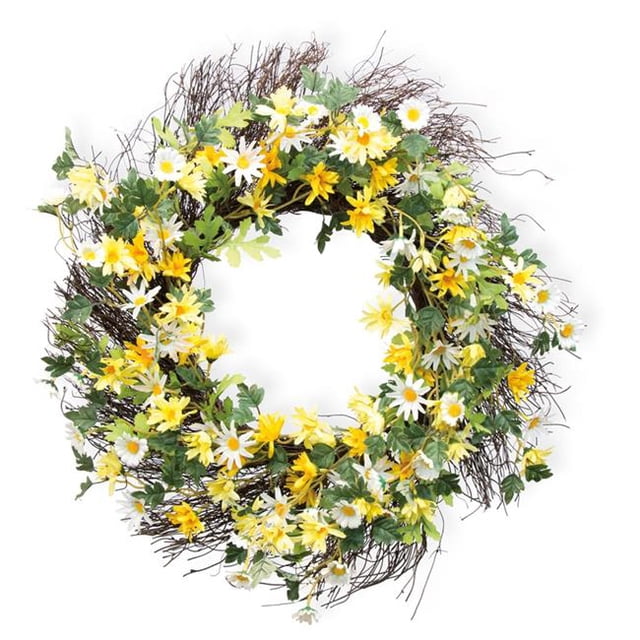 Boston International WDC19149 Daisies Flower Wreath - Yellow & White