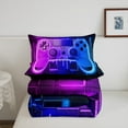 thumbnail image 4 of Blue Purple Gaming Kids Queen Comforter Set - Gamer Comforter Boys Queen Size Bedding Set, Neon Lights Abstract Geometry Design Gamer Room Decor, 4 of 5