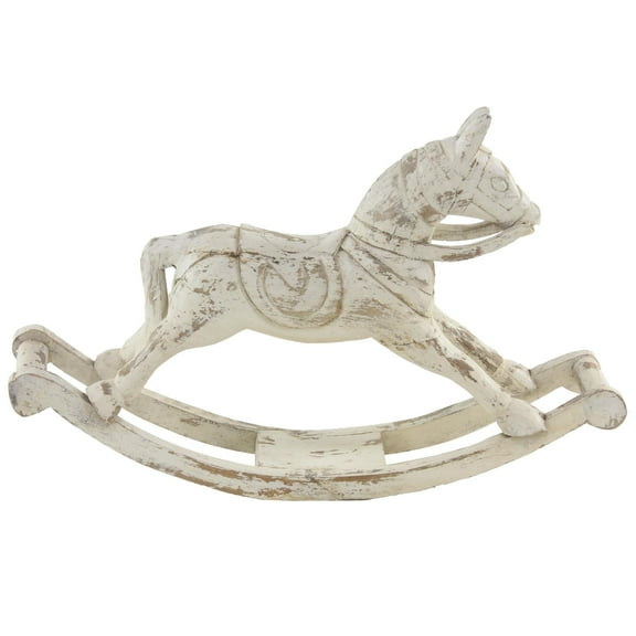 27" x 17" White Mango Wood Horse Sculpture, by DecMode