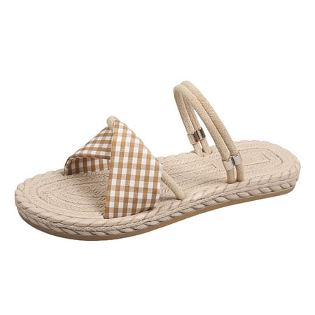 

Mackneog Gingham Two Way Wear Slide Sandals For Women Casual Bohemian Sandals Minimalist Cross Strap Slides Beach Shoes Slippers Gift on Clearance