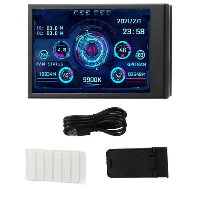 Monitor de temperatura para computadora de 3,5 pulgadas, pantalla IPS de vista completa, pantalla pequeña para PC AIDA64, CPU, RAM, disco duro, monitor de datos, color negro