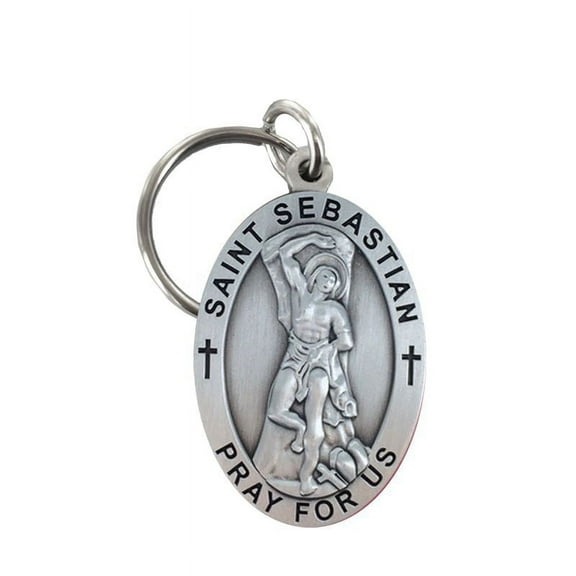 Extel Pewter Oval St. Sebastian, Patron Saint of Athletes Key Chain