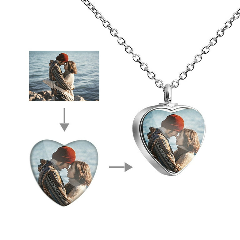 HGYCPP Personalized Custom Heart Pendant Photo Cremation Jewelry  Sublimation Urn Necklace for Ashes Keepsake Memorial Pendant 