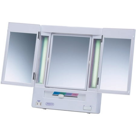 mirror makeup jerdon tri light fold lighted tabletop magnification 5x sided vanity settings walmart mirrors lighting