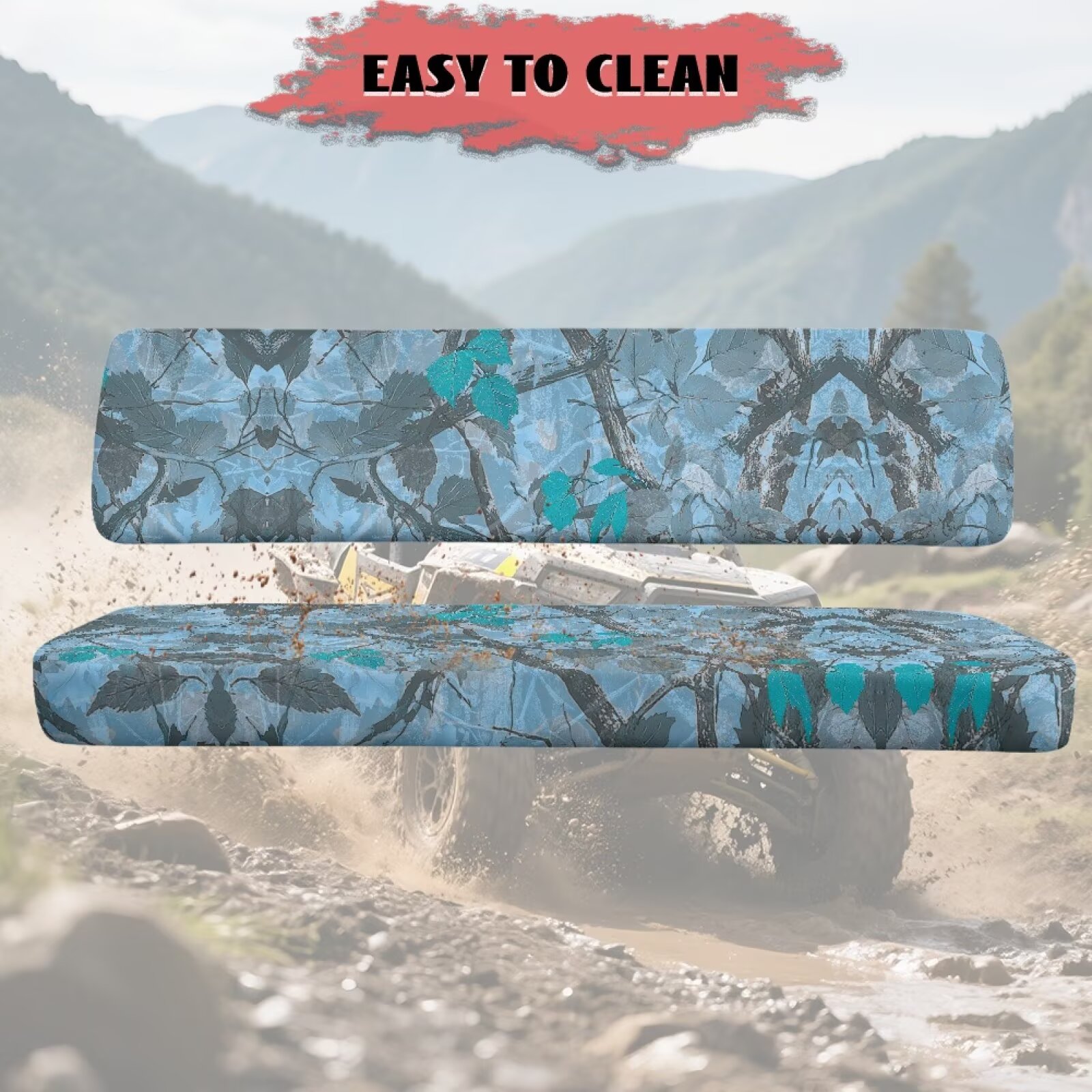 Uorisanigo UTV Bench Seat Cover Set UTV Accessories for All Seasons, Anti-Slip Blue Hunting Camo Forest Seat Cover Cushion Suitable for Kawasaki Mule 4010 4x4 FE 2025 2023 2022 2021
