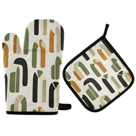 

Heat Resistant Oven Glove & Hot Pad Set Reusable and Washable Kitchen Combo for Baking BBQ Oven Microwave Arch Motif