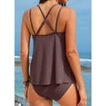 thumbnail image 3 of DOKOTOO Tankini Swimsuits for Women Bathing Suits with Crisscross Back Tankini Top with High Cut Swim Brief Swimwear Brown M US8-10, 3 of 12