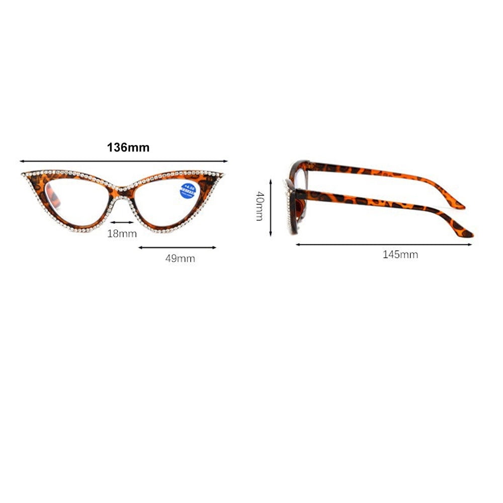 3 Pairs of Women Blue Light Blocking Cat Eye Reading Glasses 3.00 Ladies Handmade Diamond Black Frame Readers +3.00 Strength