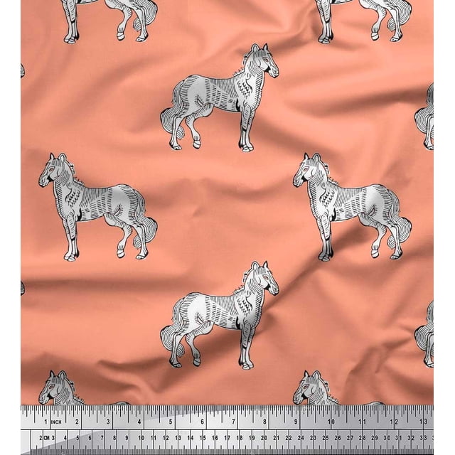 Soimoi Poly Georgette Fabric Horse Block Decor Fabric Printed Yard 52 Inch Wide