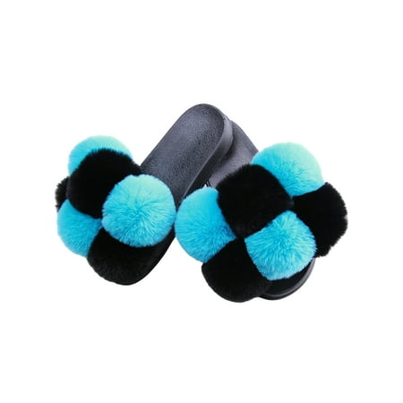

Colisha Faux Fur Ball Slides for Women Fluffy Slippers Fuzzy Sandals Furry Slides Open Toe Indoor Outdoor