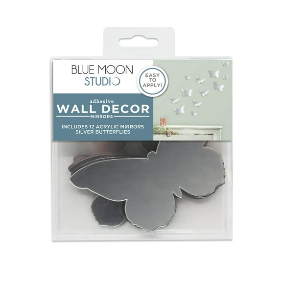 Blue Moon Studio Silver Butterfly Mirror Wall Decals, Adult/Teen/Tween, 12 Pack