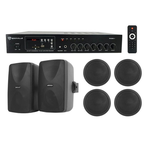 Rockville 70v Commercial/Restaurant Amplifier 2) Black Wall 4) Ceiling Speakers