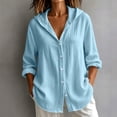 thumbnail image 6 of AKOEE Womens Button Down Hoodie Shirts Loose Fit Casual Wrinkled Lightweight Comfy Long Sleeve Blouses (M, Light Blue), 6 of 8