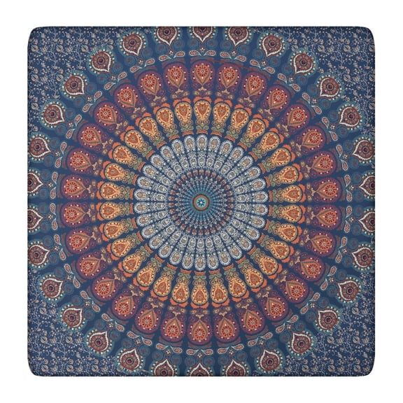 Colorful Bohemian Style Square Table Cover 36x36 Inch, Elastic Edged Tablecloth for Card Tables and Outdoor Entertaining