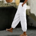 thumbnail image 2 of GUACER Women's Cargo Pants Elastic Waist Linen Jogger Trousers Multi Pocket Relaxed Fit Casual Streetwear, 2 of 5